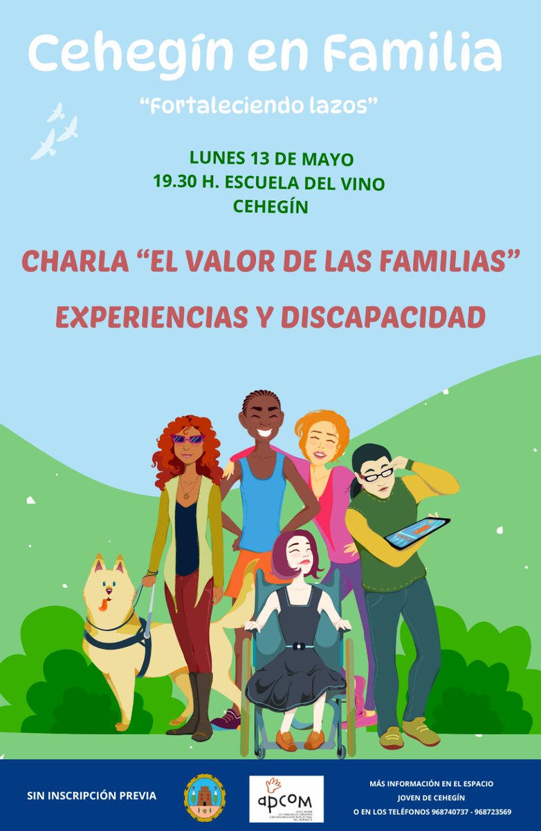 👨‍👩‍👧‍👦🌟 🌟👨‍👩‍👧‍👦
El concejal de Política Social, Lolo García, ha anunciado un nuevo evento del programa Cehegín en Familia, esta vez en colaboración con la Asociación APCOM.

🗣️ Charla: 'El valor de las familias' (Experiencias y discapacidad).