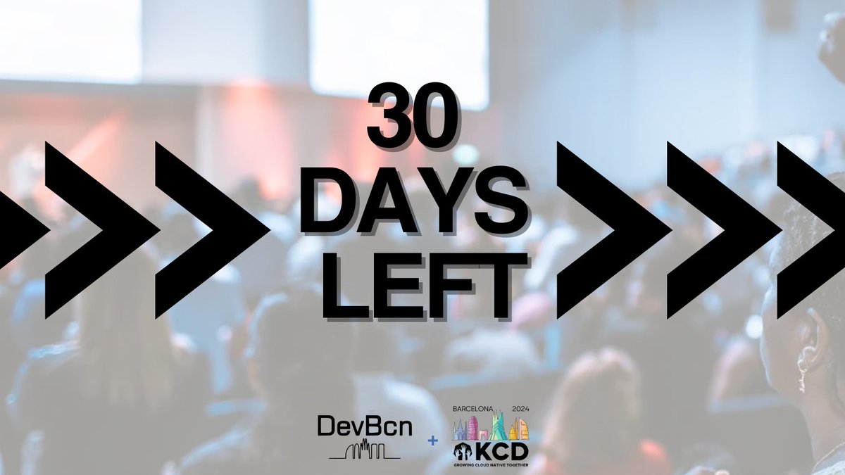 The countdown to #KCdBarcelona24 (@cloudnativebcn ) happening at @dev_bcn keeps going, only 30 days more! Are you ready to immerse yourself in the world of Cloud Native? Join us for this unforgettable experience ⏳ 🗓️June 13th-14th 2024 📍La Farga de l'Hospitalet, Barcelona