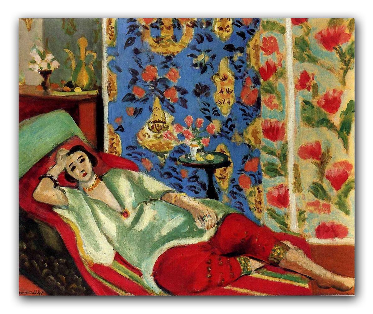 Art Inspiration For today: Odalisque with Red Trousers by Henri Matisse, oil on canvas, genre: Post Impressionism, 1924-1925 #odalisquewithredtrousers #henrimatisse #artinspiration #oilpainting #postimpressionism #figurativeart #artonfacebook #tarahuttongallery #pohoartist