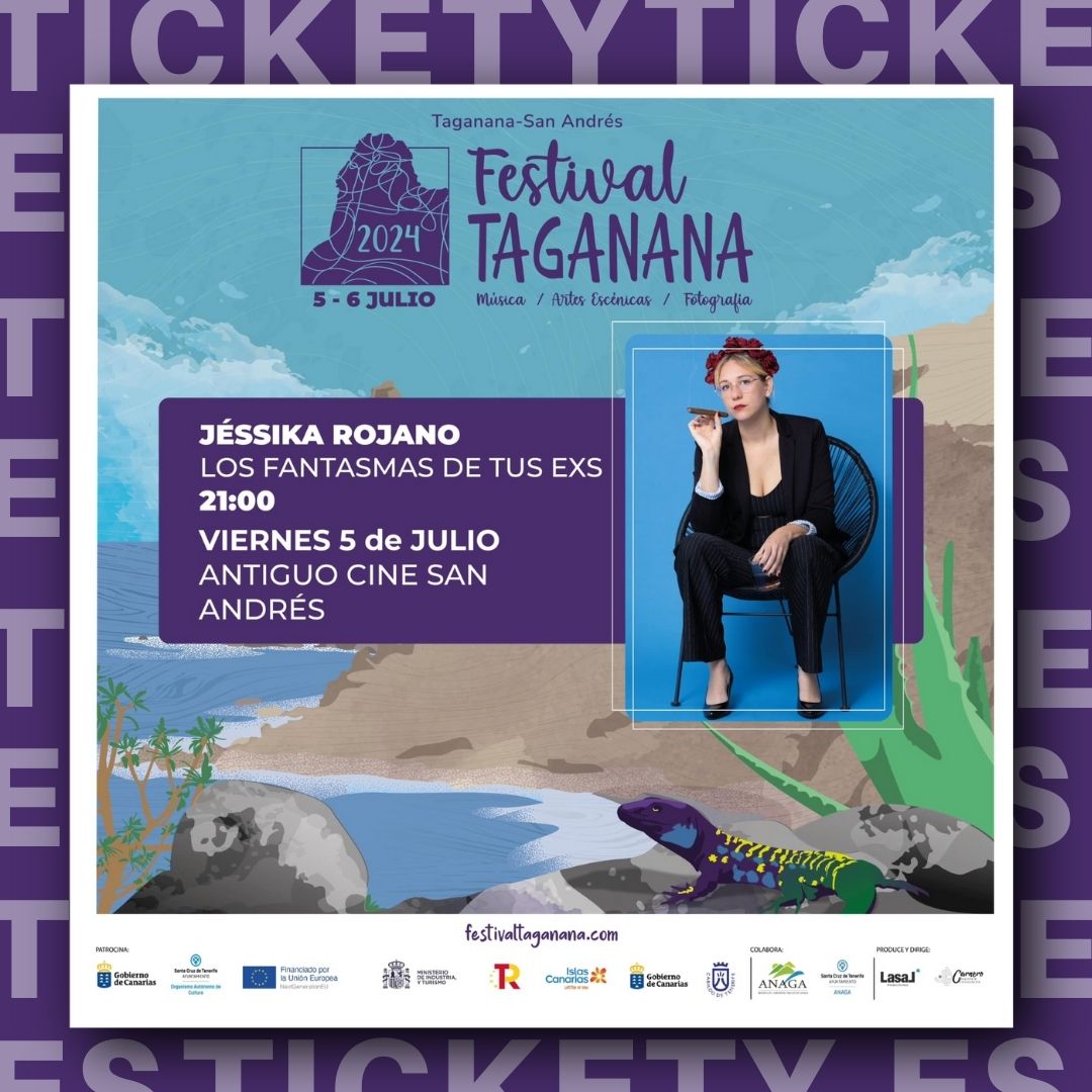 💙🦎 ¡FESTIVAL TAGANANA! 🤣 Jéssika Rojano presenta #LosFantasmasDeTusExs donde la humorista hará un recorrido por su historia amorosa❤️‍🩹. ¡Consigue tus entradas! ⬇️ 🎟️ tickety.es/event/los-fant… ⏰ 21:00h 📅 5 de julio 📍 Antiguo Cine de San Andrés - Santa Cruz de Tenerife