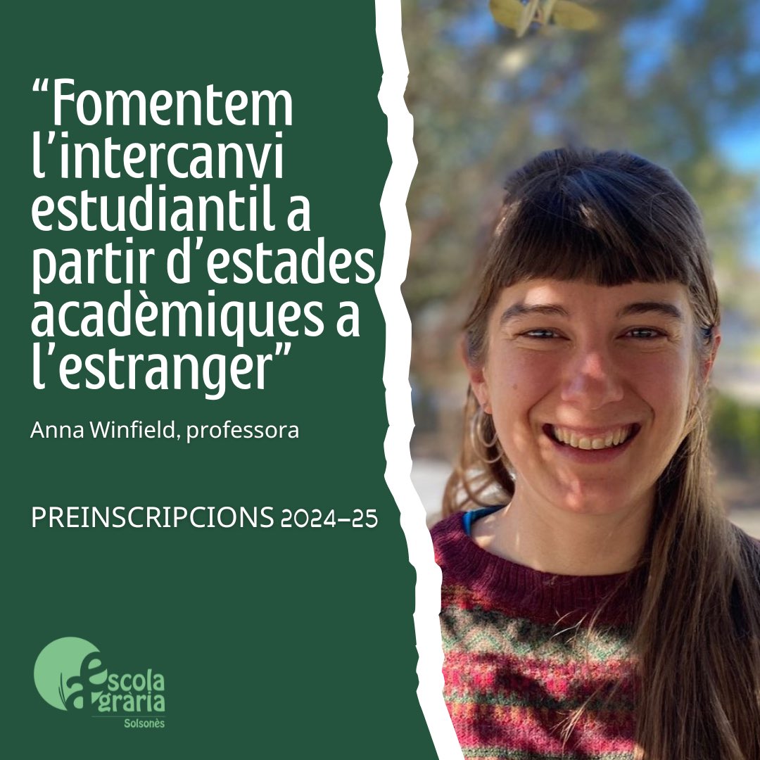 ✈️ Professora de #gestiócinegètica, Anna Winfield és la responsable de l’àrea d’internacionalització de l’escola, que promou les estades de pràctiques #FCT a l’estranger. ⏳ Del 24 al 30/05, preinscripció 2024–25. Info al web ℹ️ agora.xtec.cat/ecasolsones/es… 🌍 Amb tu #SomEASolsonès!