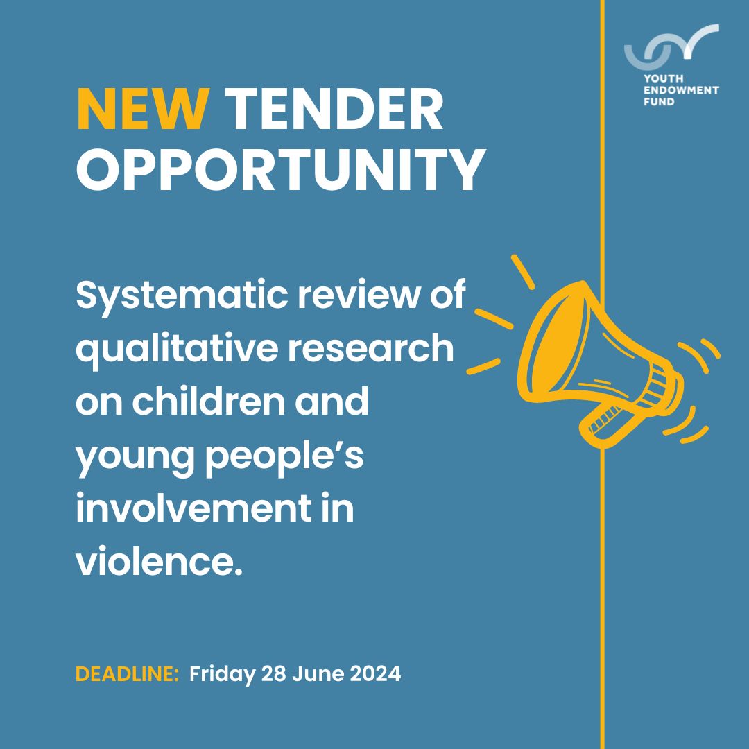 📣 NEW: Call for proposals We're commissioning a review of existing qualitative research with children and young people with known involvement in serious youth violence, or at high risk of becoming involved. Learn more: buff.ly/41w5SFN
