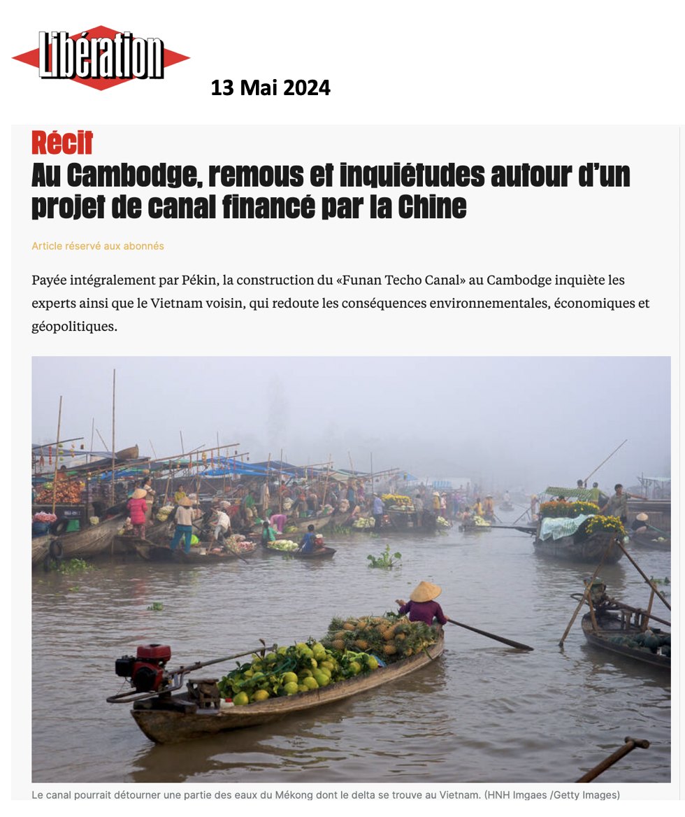 International concern over the military and environmental consequences of the proposed #China funded canal in #Cambodia is growing. A process of open public consultation on the project is needed. #SamRainsy liberation.fr/international/…
