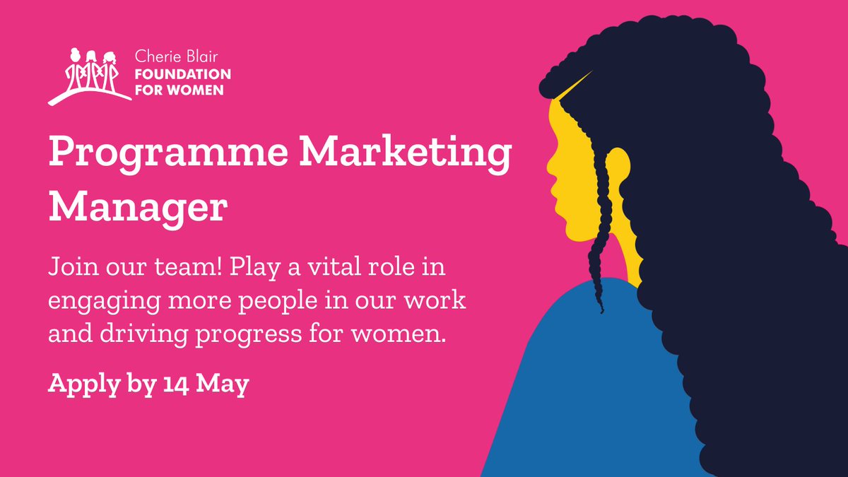 Applications for our Programme Marketing Manager role close tomorrow! If you're an experienced and results-driven #marketing professional we encourage you to apply! Learn more about the role: cherieblairfoundation.org/vacancies/prog… #MarketingJob #CharityJob