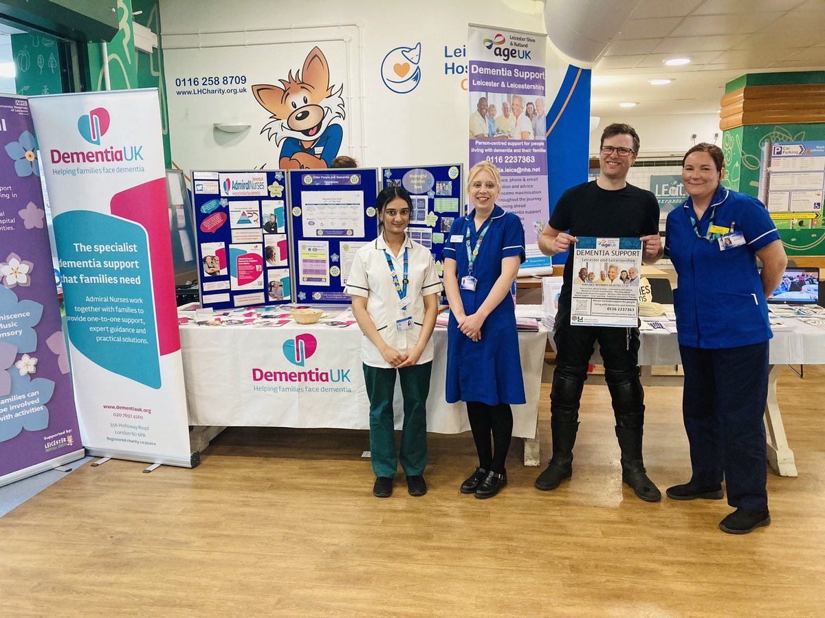 Day 1 of #DAW2024- Come and visit us at the LRI Canteen promoting @ActivitiesUhl and our service to see how we support people living with dementia in hospital as well as community support from @ageukleics @Leic_hospital