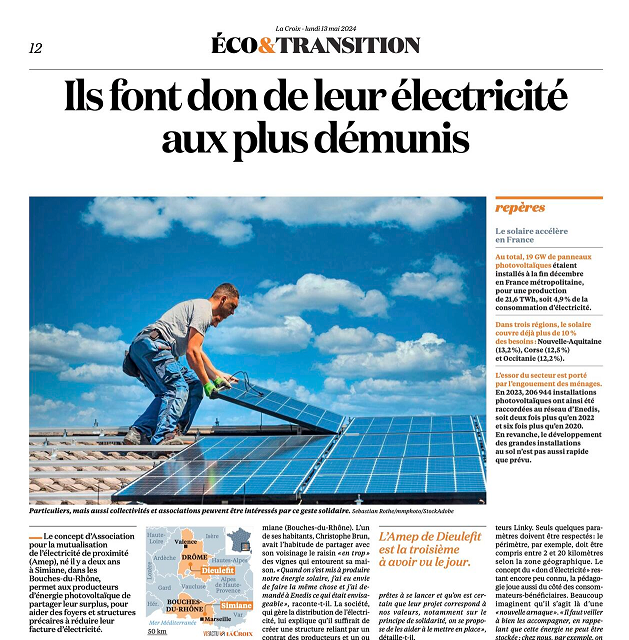 Richard_Loyen's tweet photo. Article d'une pleine page sur le don d'électricité solaire pour construire de nouvelles solidarités locales avec le réseau des @amep_nrj à lire dans @LaCroix 🫶 Il y a déjà 6 AMEP en 🇫🇷, un concept généreux qui prospère 👍 https://t.co/suINQNO9I4