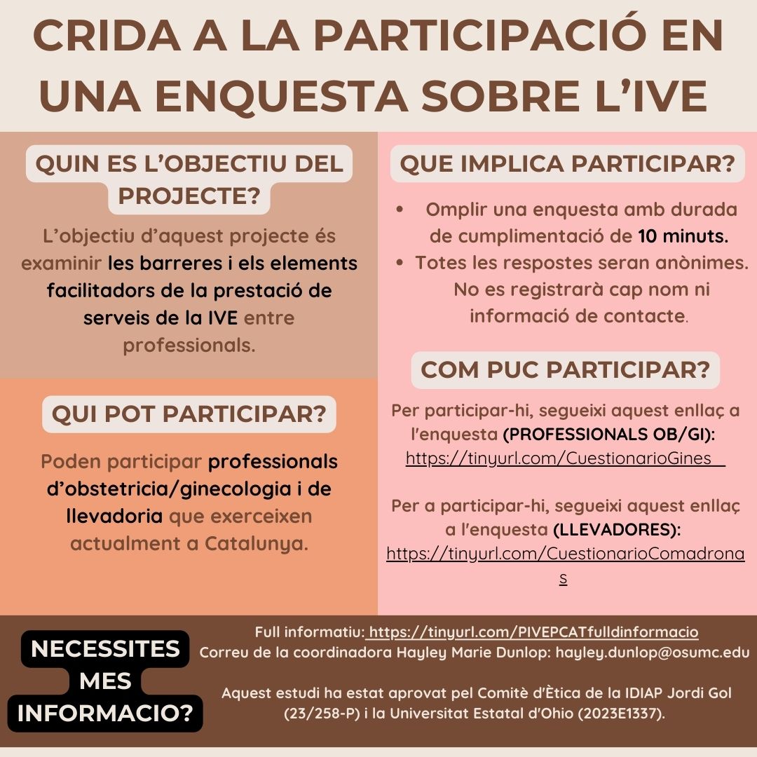 Ets ginecòloga o ginecòleg? Participa en un estudi que examina les barreres i els facilitadors de la prestació de serveis IVE a Catalunya. Pot llegir més sobre l'estudi aquí: tinyurl.com/PIVEPCATfulldi… Per participar, segueixi aquest enllaç al qüestionari: tinyurl.com/CuestionarioGi…