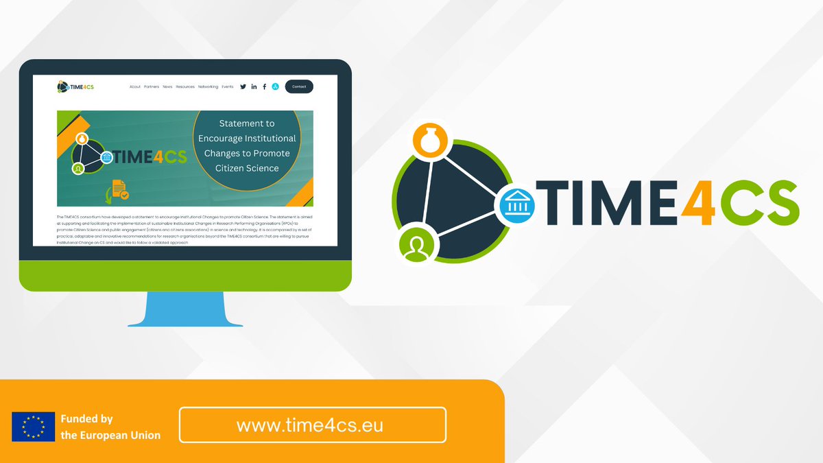 The TIME4CS team have published 10 webinars presenting best practices on institutional adoption of #CitizenScience 🙌

These recordings are available on the TIME4CS website, as well as on the EU-citizen science platform 🖥 📚

Discover the recordings here: time4cs.eu/workshops-webi…