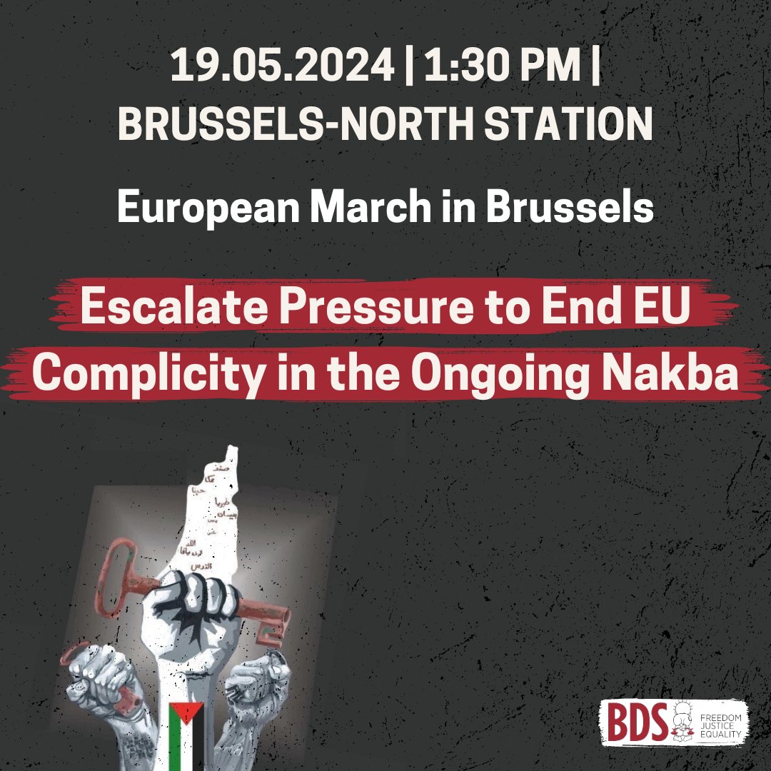 Join the European March commemorating 76 years of the ongoing #Nakba against the Palestinian people, and demanding an end to Israel’s #GazaGenocide and its underlying regime of settler-colonial apartheid. Read the full statement: loom.ly/YiIOnLk