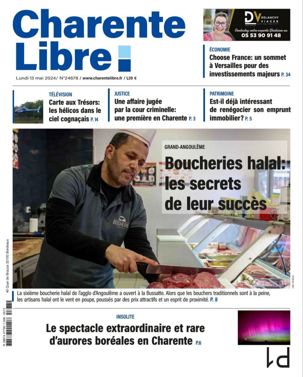 A la une de la Charente libre aujourd'hui, le succès des boucheries Halal à Angoulême 'poussé par des prix attractifs et un esprit de proximité'