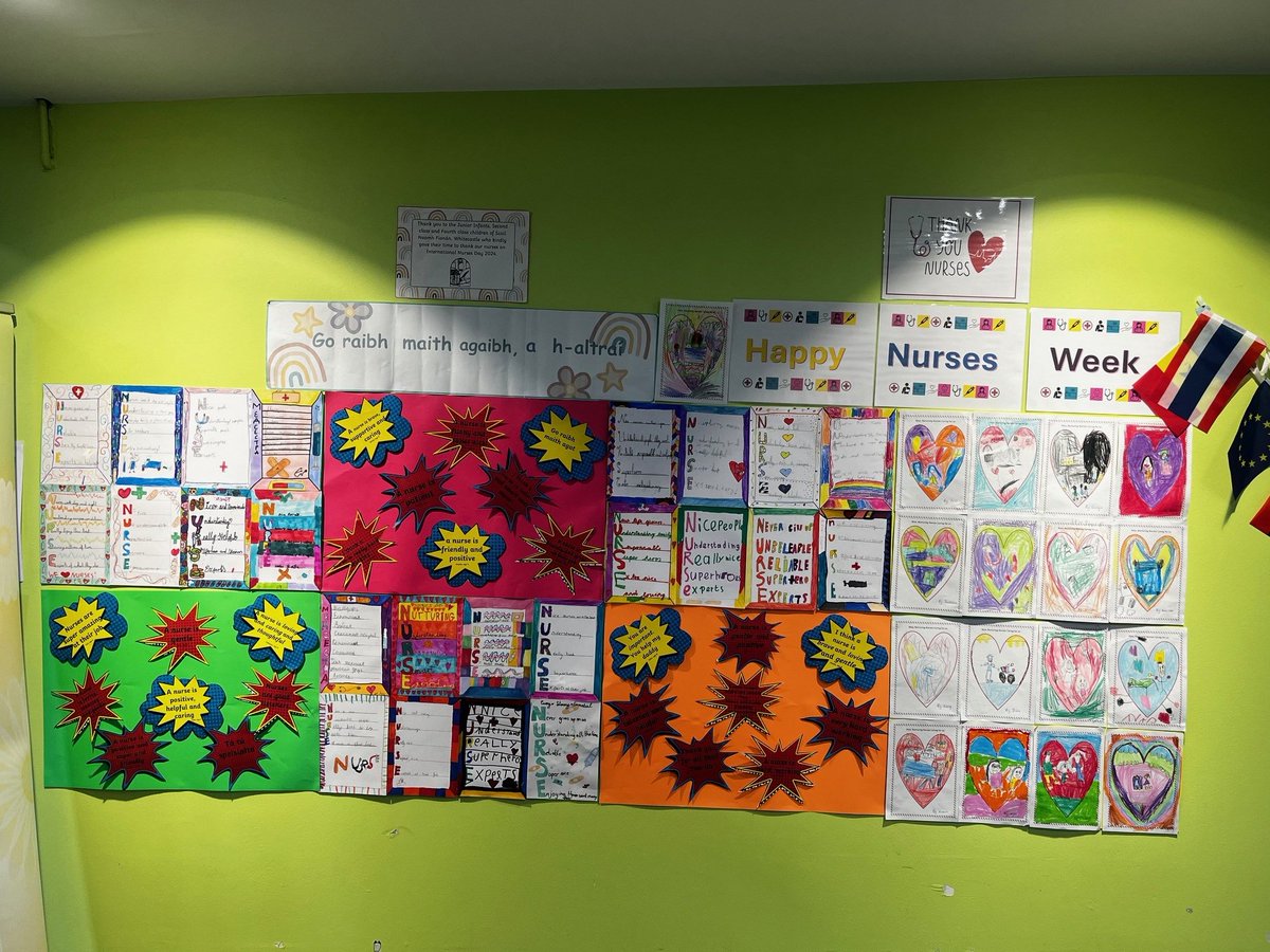 A big thank you to the junior infants, second class and fourth class of Scoil Naomh Fionán, Whitecastle who created a lovely display for Nurses week celebrations at #LUH
