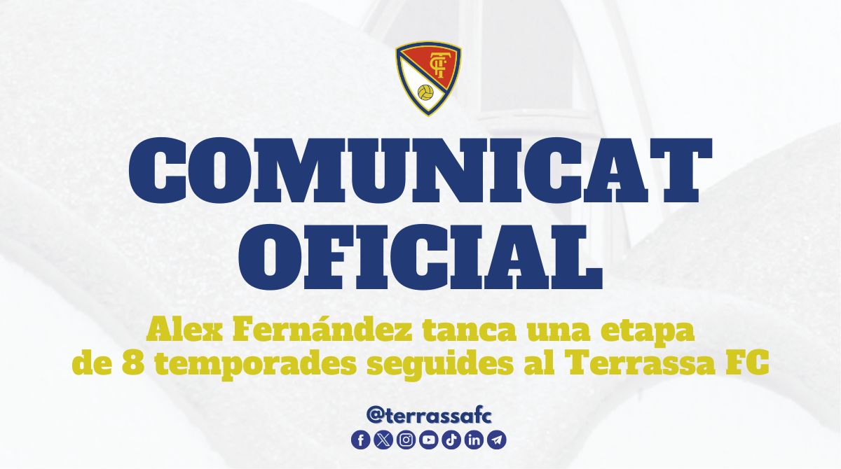 𝗢𝗙𝗜𝗖𝗜𝗔𝗟 ❗ El migcampista egarenc i 1️⃣r capità, @Xalexfernandez, tanca una etapa de 8️⃣ temporades consecutives al @TerrassaFC 🫶 ➕2️⃣0️⃣0️⃣ matxs oficials, 1️⃣ ascens, 2️⃣9️⃣ gols, 3️⃣ nits de #CopaDelRey i 🔟 anys al #Terrassa 👉 terrassafc.com/noticies/terra… 🫵♥️ AMUNT #TERRASSA!