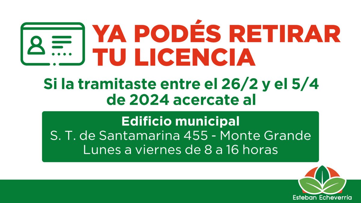 #EstebanEcheverría Licencia de Conducir: quienes la tramitaron entre febrero y abril ya pueden retirarla en el edificio @MunicipioEE dataconurbano.net/municipio/eech…