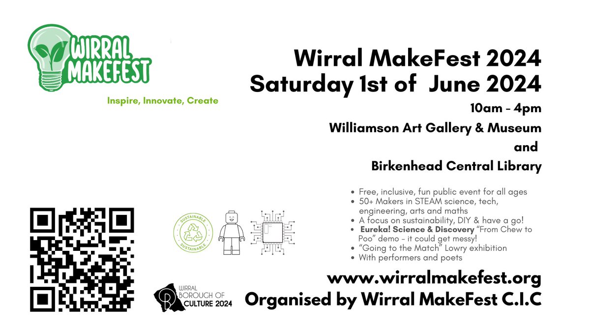 Tickets now live on the website and all our makers and their locations for #wirralmakefest2024 Performers and pop up cafe details still to come @LivEchonews #STEAM #Families #Wirral2024 @WilliamsonArt_ @WirralLibraries 🌍🌎🌏