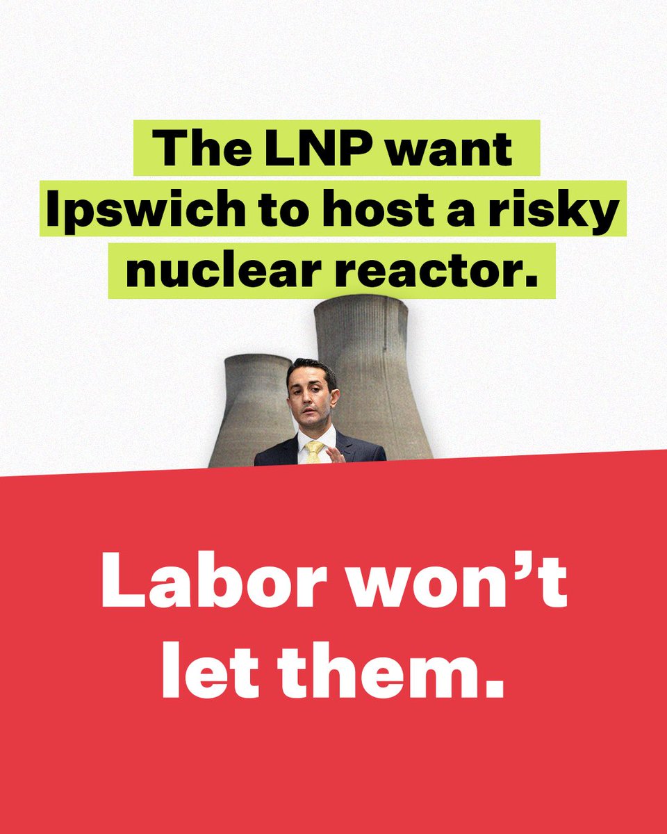 The LNP are pushing nuclear energy - and today it’s been revealed that a LNP backed nuclear lobby group want to build a nuclear reactor in our community at Swanbank - and another at Wivenhoe. ☢️🚫❌👎
