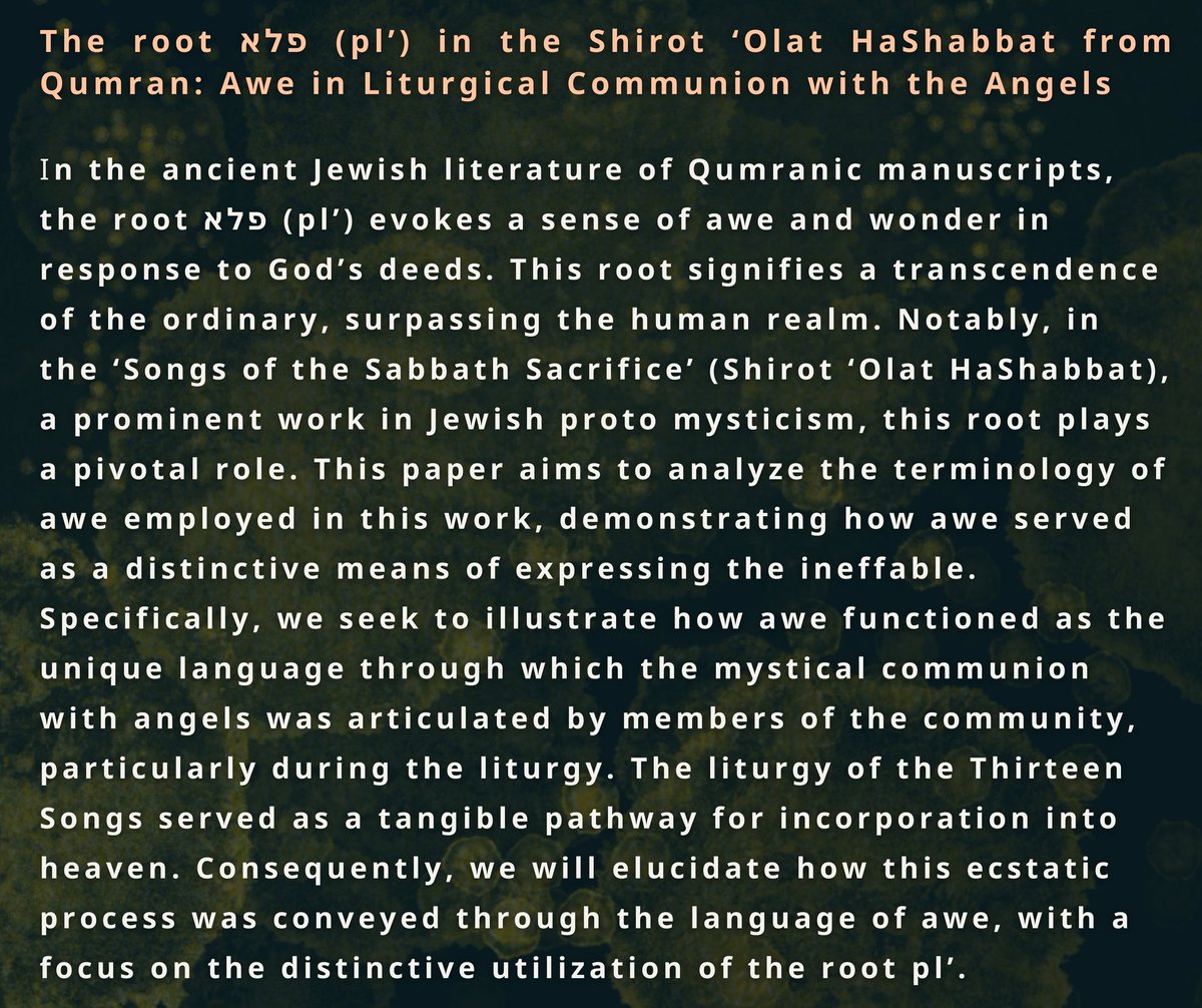 🔜 See you next week in Palermo #EuARe2024 @eu_are @fscireIT May 22, Panel On Awe (@FBK_research). I'll be there with the paper: The root פלא (pl’) in the «Shirot ‘Olat HaShabbat» from Qumran. Awe in the Liturgical Communion with the Angels