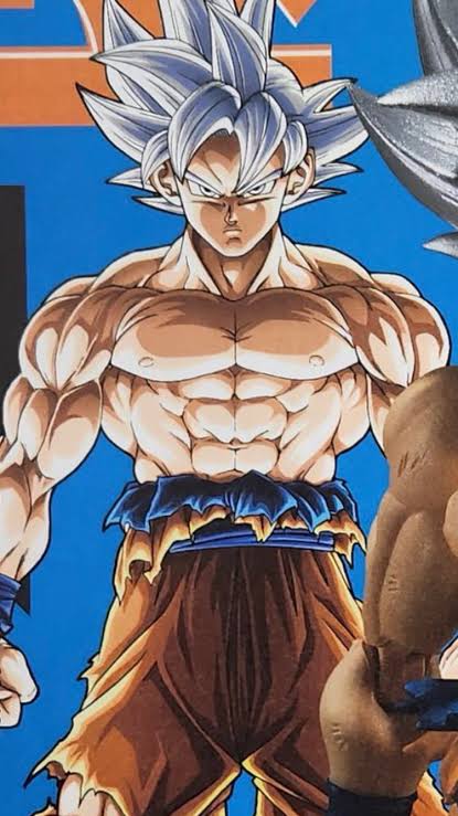 Eu acredit, que essa arte representa a forma como o Toyotaro acha que é o corpo real do Goku, aqui ele com certeza teve mais tempo de trabalhar no desenho doq no mangá, se ele fosse fazer o Goku com esse Shape em todo capítulo, o mangá de DBS ia ser anual, com certeza ksksk.