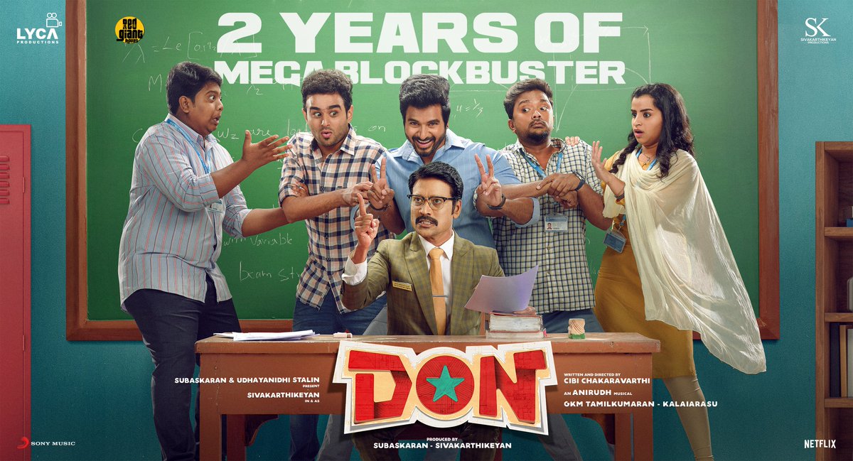 Two years ago today, our #DON touched your souls. It was a story that struck a chord, a journey we all shared together. Thank you for making it a MEGA BLOCKBUSTER! #2YearsOfMegaBlockbusterDON @Siva_Kartikeyan @KalaiArasu_ @Udhaystalin @LycaProductions @RedGiantMovies_ @Dir_Cibi