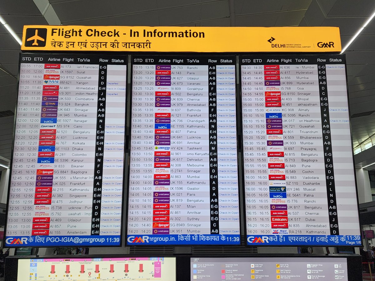 I am back at T3 in #Delhi - @DelhiAirport ! A quick glance at the flight information display and you can spot many exotic airlines. Among others, #Myanmar International to #Yangon (an #A319 service); and #Uzbekistan Airlines to #Tashkent (an #A321neo service). #AvGeek #PaxEx