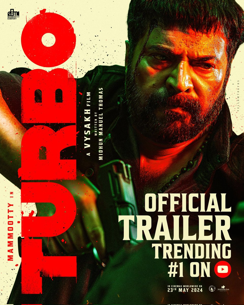 Literally Turbo Jose Took the Social Media by Storm 🔥 #Turbo Trailer Trending No.1 On Youtube Thank you all !!! 🔥 Watch Trailer : youtu.be/LOE8ESPIMpE?si… @mammukka @TurboTheFilm @Truthglobalofcl #TurboFromMay23