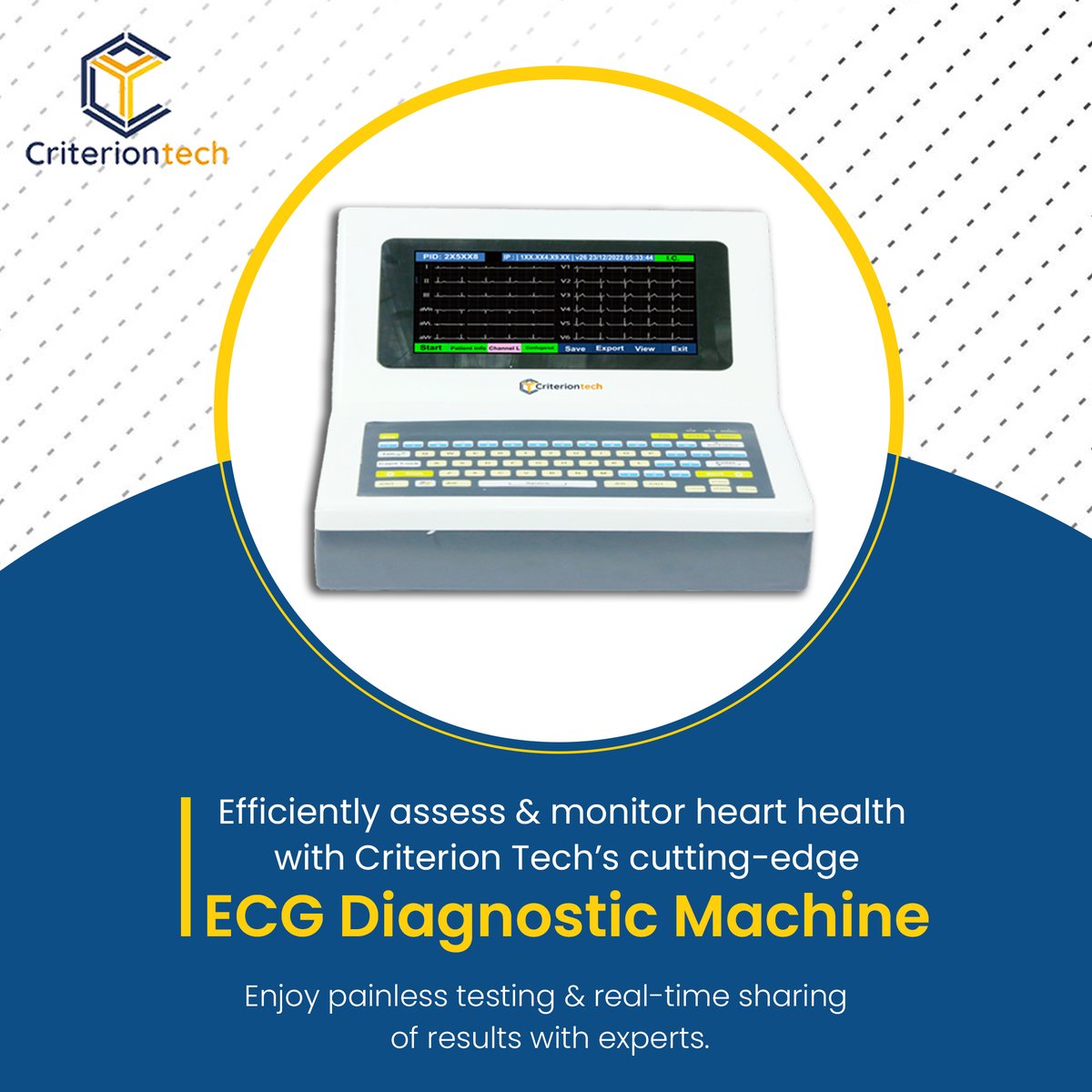 Experience painless testing and seamless real-time sharing with experts.

Learn more at: criteriontechnologies.com/ecg-machine.ht…
.
#ECGDiagnostic #HeartHealth #MedicalTechnology #RealTimeMonitoring #HealthcareInnovation #PainlessTesting #ExpertConsultation #Criteria4Technology #CriterionTech