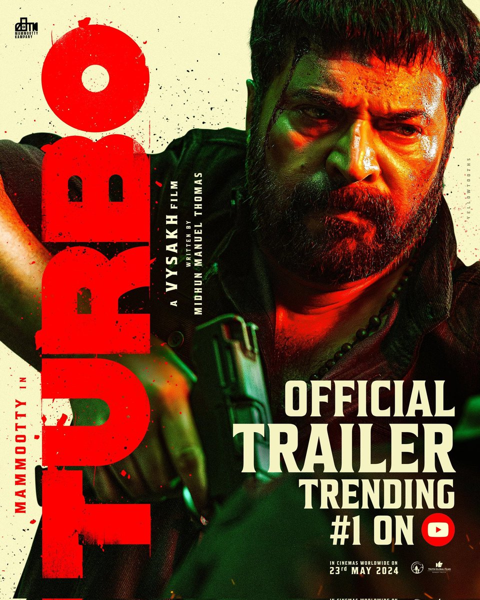 Literally Turbo Jose Took the Social Media by Storm 🔥 #Turbo Trailer Trending No.1 On Youtube Watch Trailer : youtu.be/LOE8ESPIMpE?si… #TurboFromMay23 #Mammootty @mammukka @TurboTheFilm @DQsWayfarerFilm @SamadTruth @Truthglobalofcl