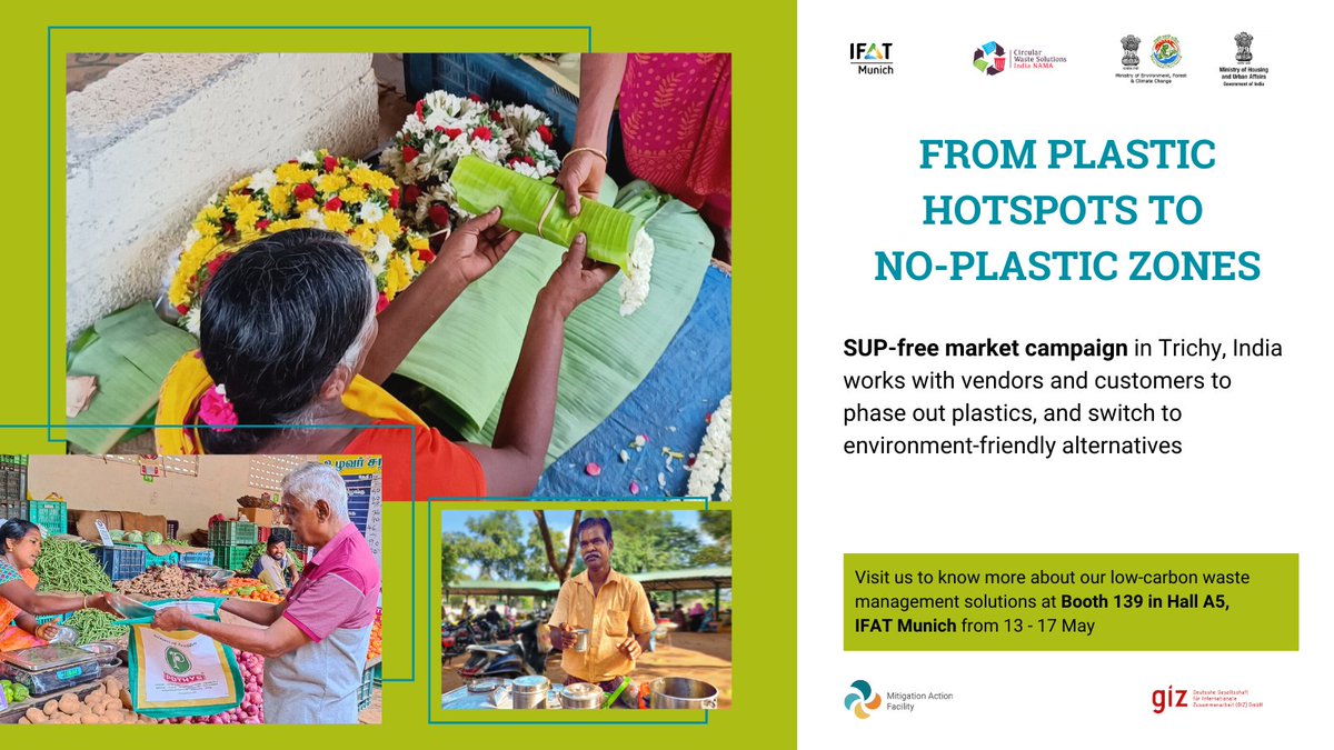 Markets are #plasticpollution hotspots due to low awareness of the impact of #SingleUsePlastics on the environment & lack of viable alternatives. Our SUP-free markets campaign in #Trichy has helped promote #sustainable alternatives. Learn more at #IFAT2024 @TrichyCorp
