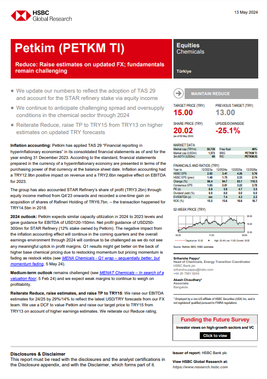 #Petkm için @HSBC 15,00 hedef fiyatlı rapor yayımladı.