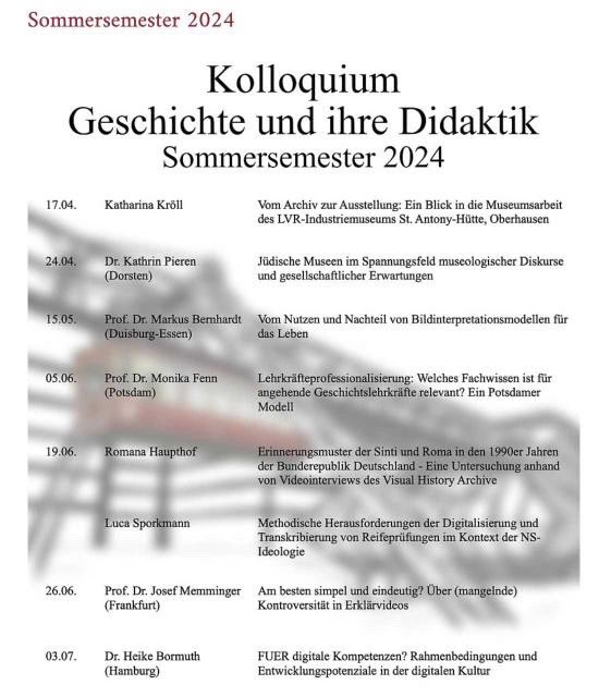 In dieser Woche ist @BernhardtMarkus im #gdFoKo des Lehrstuhls für Geschichte und ihre Didaktik an der <a href="/Uni_Wuppertal/">Bergische Universität Wuppertal</a> zu Gast. Sein Vortragstitel lautet „Vom Nutzen und Nachteil von Bildinterpretationsmodellen für das Leben“. Kommt vorbei!