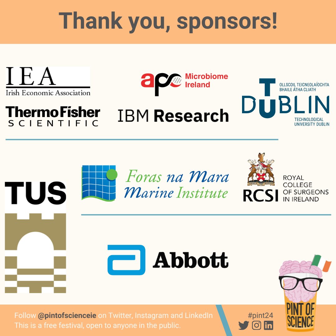 pintofscienceIE's tweet image. As the festival starts today, let's give a massive thank you to our incredible sponsors for making our Pint of Science event possible! Your support helps us bring science to the pub and create engaging experiences for everyone! 🧠🍻

#PintOfScience #ThankYouSponsors #ProudAbbott