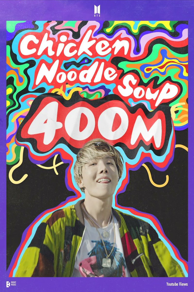 'Chicken Noodle Soup (feat. Becky G)' Official MV by #JHOPE has surpassed 400 Million views on YouTube! CONGRATULATIONS JHOPE #CNS400MonYoutube