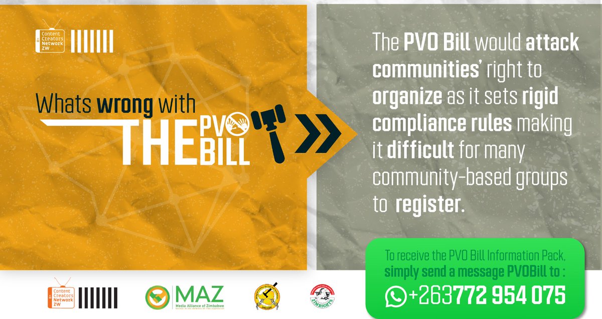 What’s Wrong with the PVO Bill? Read the information below on the infographics we have designed in an easy-to-read format. To receive the PVO Bill information pack, simply send a message with “PVO Bill” to: +263772954075. #AttendTheHearings #StopThePVOBill