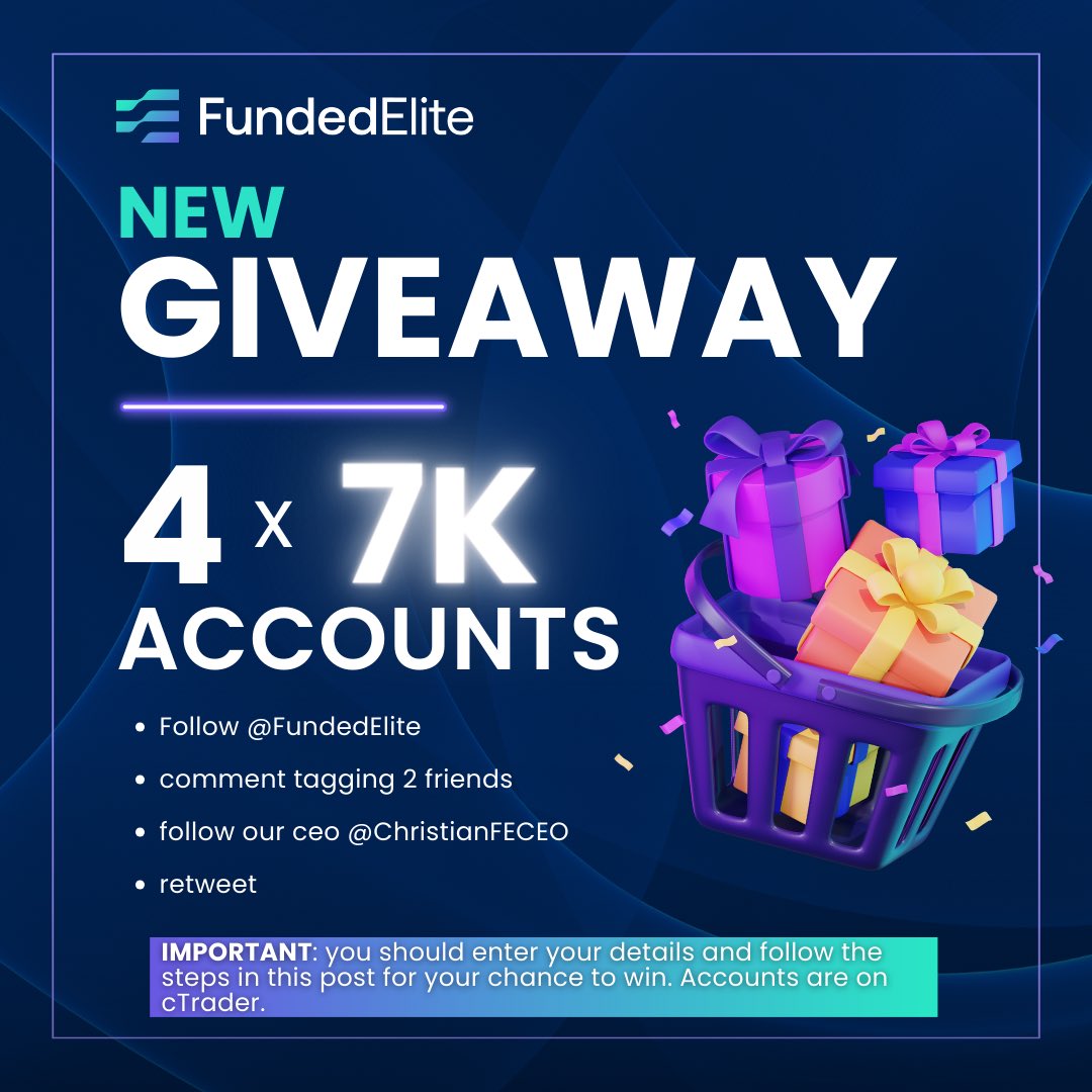 $28k  Account giveaway ‼️🏆

💎 4X  $7k challenge account! Sponsored by @FundedElite 

To enter: 
1️⃣ Follow 
@FundedElite @ChristianFECEO 
@OURFATHER_NG 

2️⃣ Like & Retweet

3️⃣ Turn on my post notification 

4️⃣ tag 3 friend 

Winners picked in 4 days. Good Luck!
