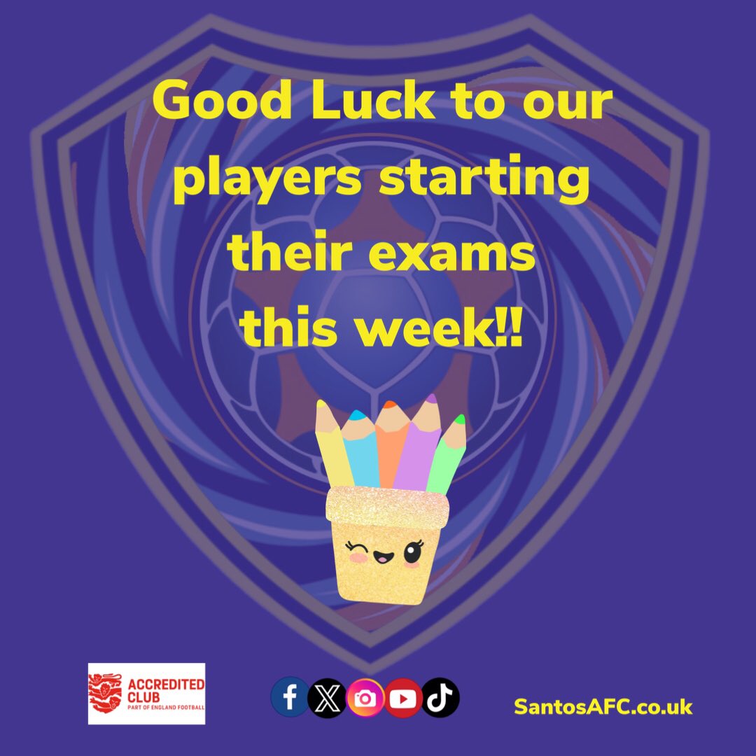 📚Wishing our players good luck in their SATS & exams this week!!  ✏️ 

🏆 You can do this 🏆

#SantosAfc #SantosYouth #football #localfootball #grassrootsfootball #footballcoaching #teamwork #fun  #inspiringtheplayersoftomorrow #oldham #GreaterManchester