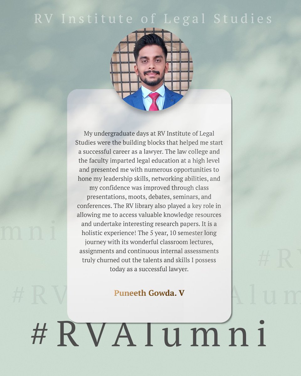 RvilsLaw's tweet photo. At #RVILS we take great pride in witnessing your successful journey. Your achievements testify to the high standards of education and opportunities we provide. We wish you continued success and fulfilment in your esteemed legal career.
#RVAlumni #LawStudent #GoChangeTheWorld https://t.co/3hYlm7FLDg