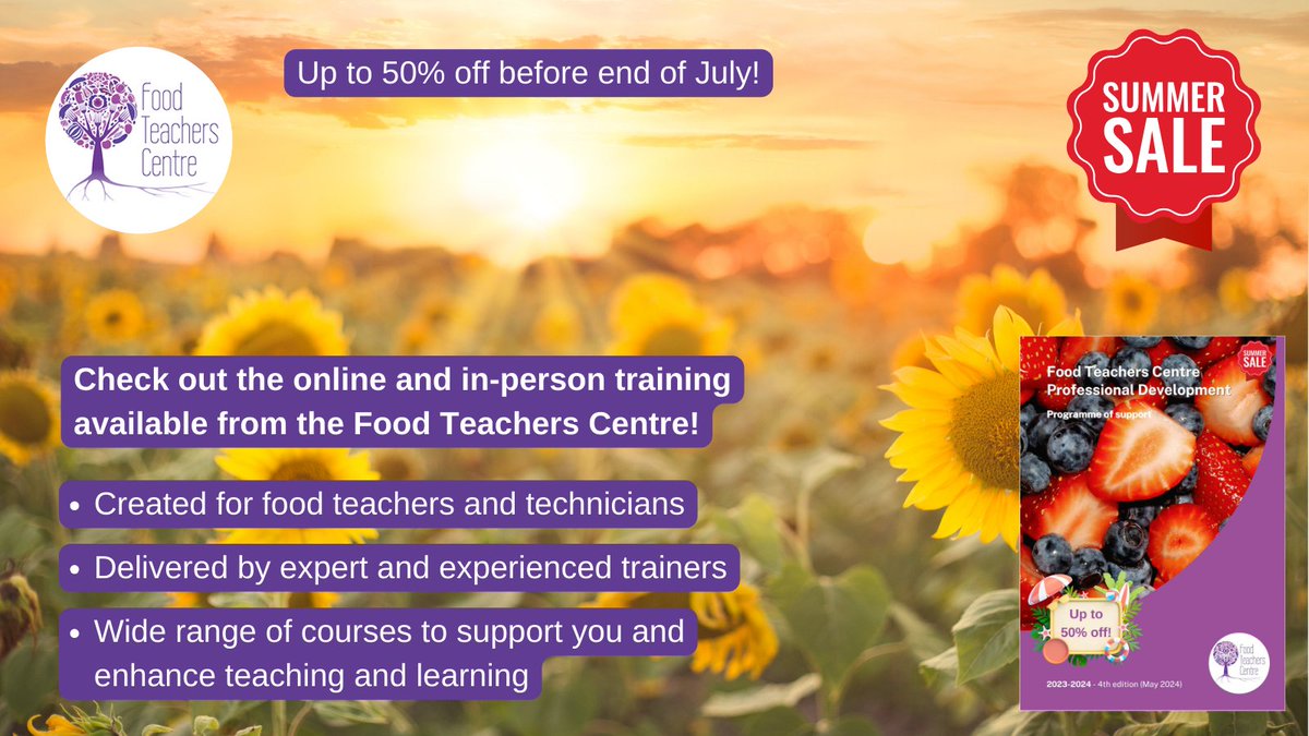 Summer #CPD sale – up to 50% off! 📅15/5 Vegan live eventbrite.co.uk/e/825264276667 📅10/6 Food safety eventbrite.co.uk/e/food-safety-… 📅14&28/6 & 4/7 DUO cook eventbrite.co.uk/cc/vegan-high-… 📅13&21/6 & 5/7 KS3 eventbrite.co.uk/cc/new-to-teac… 📅26/6 AI eventbrite.com/cc/smart-teach… More dropbox.com/scl/fi/8ukonqh…