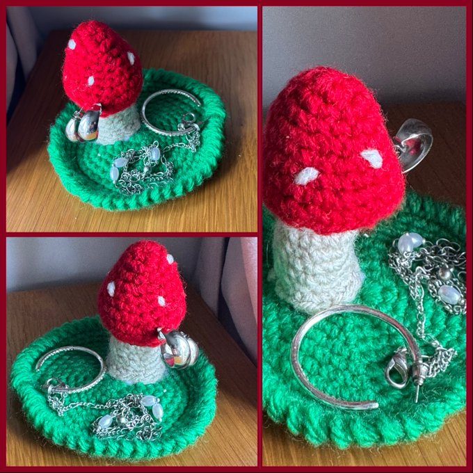 @MHHSBD Day 13 of #MHHSBD Word Challenge The word is Magic ✨ I magically crocheted a few colours of yarn into a lovely little fairy toadstool jewellery display for my girl. It's so cute 😊 dwcrochetpatterns.etsy.com