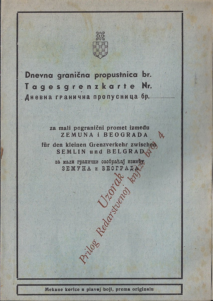 SPECIMEN Croatian daily border pass for Zemun and Belgrade used during #WW2. Printing houses would print such examples also for banknotes, stamps, bonds and other officially used documents.