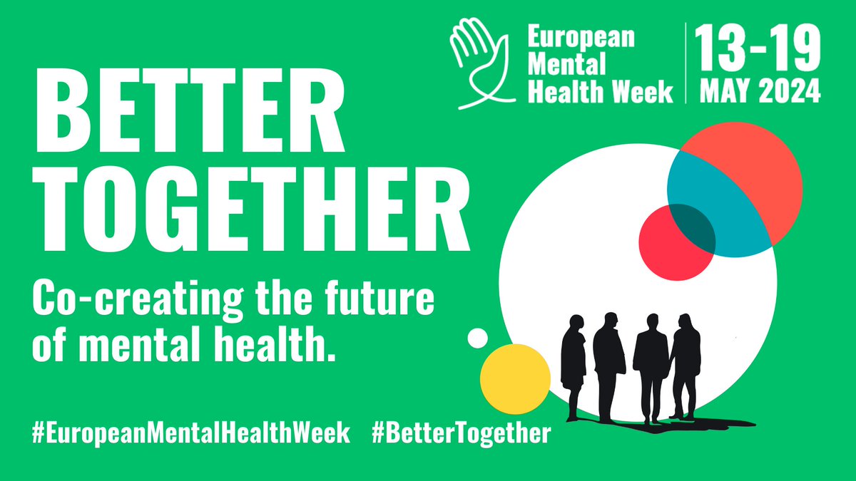 🌟 Welcome to the 5th #EuropeanMentalHealthWeek! 🌟

Today a week of exploring co-creation and mental health kicks off

📅 Join us in over 30 events, campaigns and more!

🔗 Discover how you can get involved now - bit.ly/EMHW2024

#BetterTogether