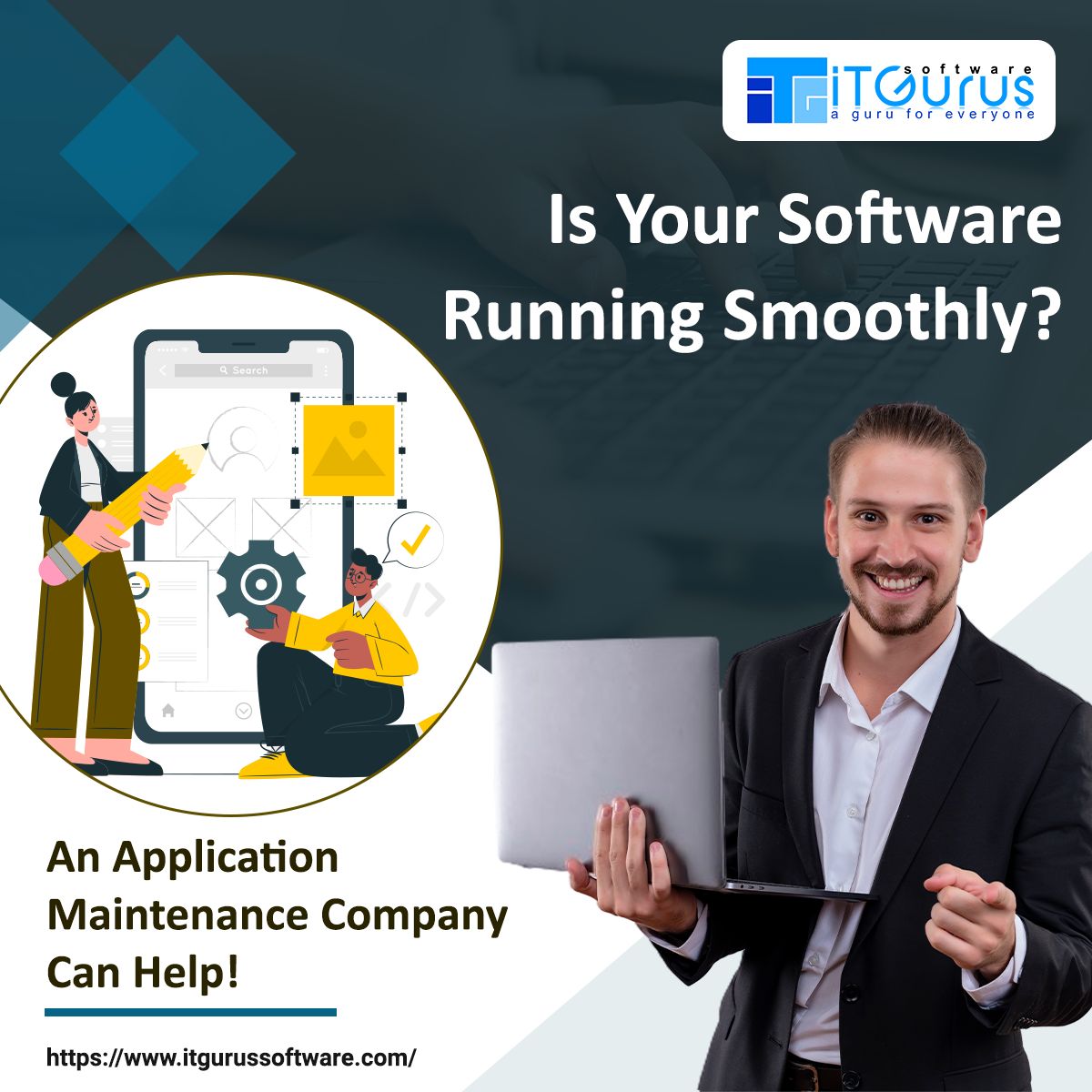 Is Your Software Running Smoothly? An Application Maintenance Company Can Help!
Read @ buff.ly/3UDUxjJ

#innovation #iTGurusSoftware #Secure #safe #security #Applicationmaintenancecompany  #mobileapp #ios #Testing #IT #iot #iosapps #androidapps #mobileapplication