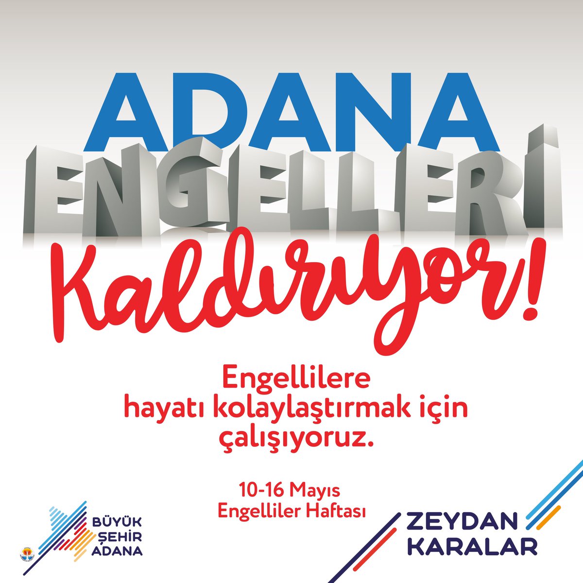 Her sağlıklı insan, bir engelli adayıdır. 10-16 Mayıs #EngellilerHaftası'nda tüm engelli vatandaşlarımızın yanında olduğumuzu bir kez daha vurguluyor; eşit, erişilebilir ve kapsayıcı bir Adana için çalışmaya devam ediyoruz.