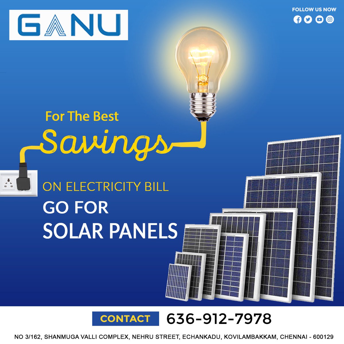 Ganu Energy SOLAR PANEL 'For the best savings on electricity bill go for solar panels' ☎For More Details Call us : 93441 79620 #SolarPower #RenewableEnergy #CleanEnergy #SolarPanel #SustainableLiving #GreenEnergy #SolarEnergy #GoSolar #EnergyEfficiency #SolarInstallation