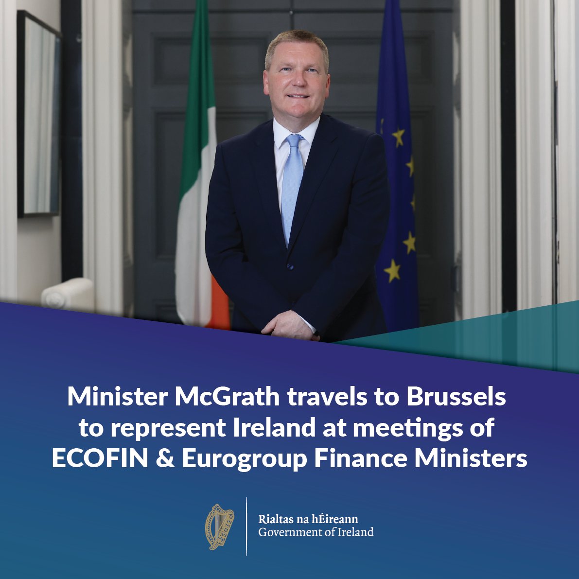 Minister @mmcgrathtd has today travelled to Brussels to represent Ireland at meetings of ECOFIN and Eurogroup Finance Ministers. Read more: gov.ie/en/press-relea…