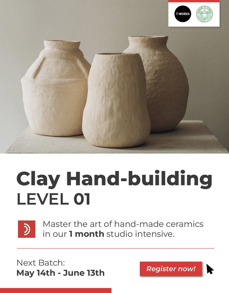 TWorksHyd's tweet photo. Looking to explore a new passion? Immerse yourself in the art of clay. There's no better time than now to seize the opportunity.
Join us at T-Works Pottery Studio and discover the artistry of clay firsthand.
Register Now!
https://t.co/2mchA0HnwS
#tworks #clay #claystudio https://t.co/QuXlSQvWsF