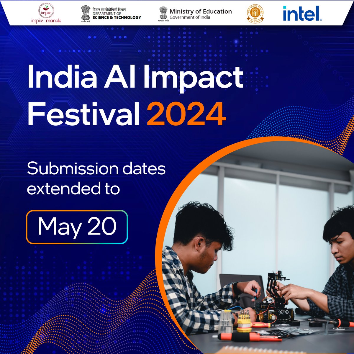 Here's some great news for all students, educators and institutions who want to be part of the first-ever #IndiaAIImpactFestival. The final date for submissions of your #AI or #AIoT projects and best practices has now been extended to May 20. Learn more - linktr.ee/IndiaAIImpactF…