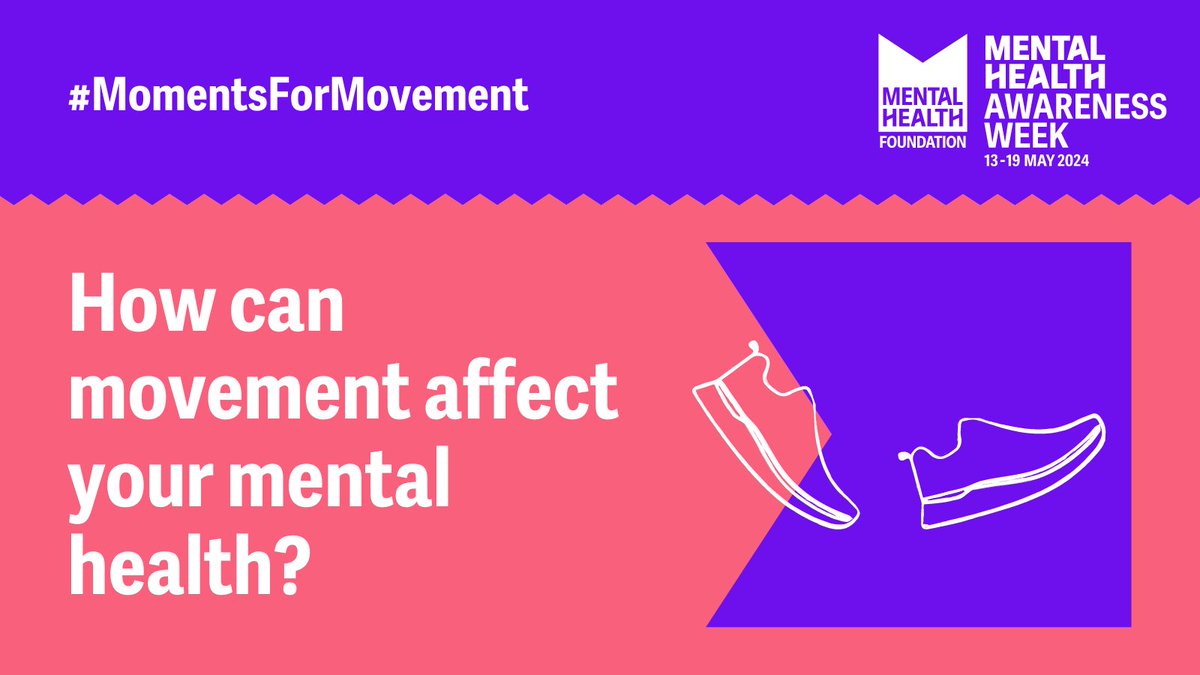 #MentalHealthAwarenessWeek #MomentsForMovement @mentalhealth
@CYPMentalHealth @YoungMindsUK

Movement isn't just good for the body - it is fantastic for mental health too 🧠

Being active helps you to 'feel good' by reducing feelings of stress & anger 😌

@mentalhealth 👇