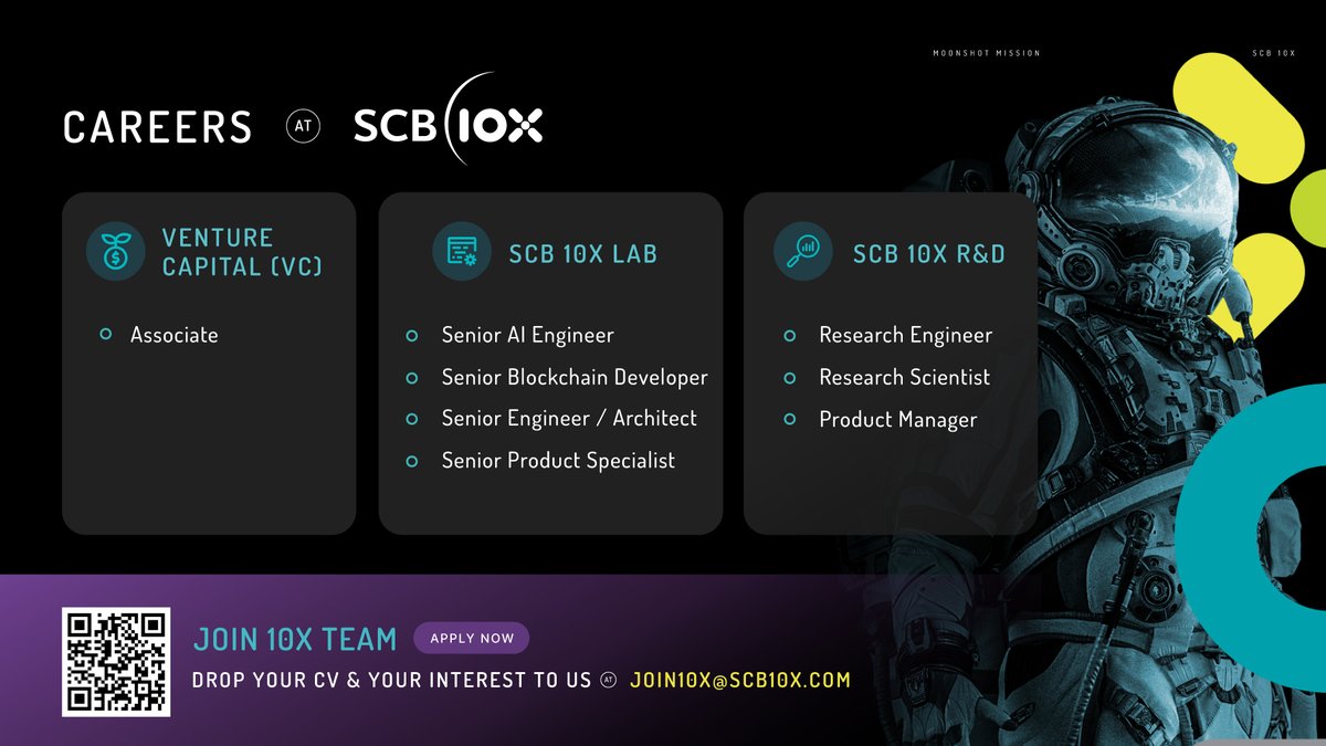 🚀 Ready to Dive into the Cutting-Edge Ventures? Join the SCB 10X Team! We're on the lookout for pioneers to power our journey across Venture Capital (VC), SCB 10X Lab, and SCB 10X R&D. If you're driven, innovative, and passionate, you're exactly who we want on our team. Check