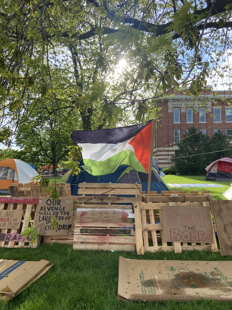 heard that students of falasteen lawn at uwm scored a pretty amazing deal with the university and im feeling very proud of these students of milwaukee rn. im also very relieved that the encampment wasn’t raided or torn down at any point within the past two weeks. hope 🇵🇸(pic: me)