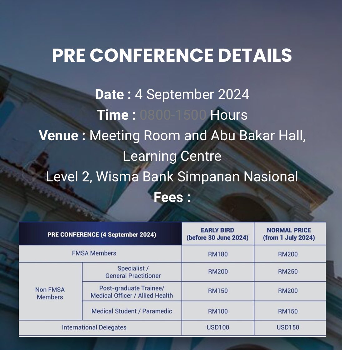 🌟 Pre-Conference Event! 🌟 🎉 Get ready to immerse yourself in engaging transformative workshops that focuses on common issues faced in primary care 🎉 📅 Save the Date: 4th September 2024 🕒 Time: 8.00 am to 3.00 pm 📍 Location: Wisma BSN Johor Don't miss out on: ✨…