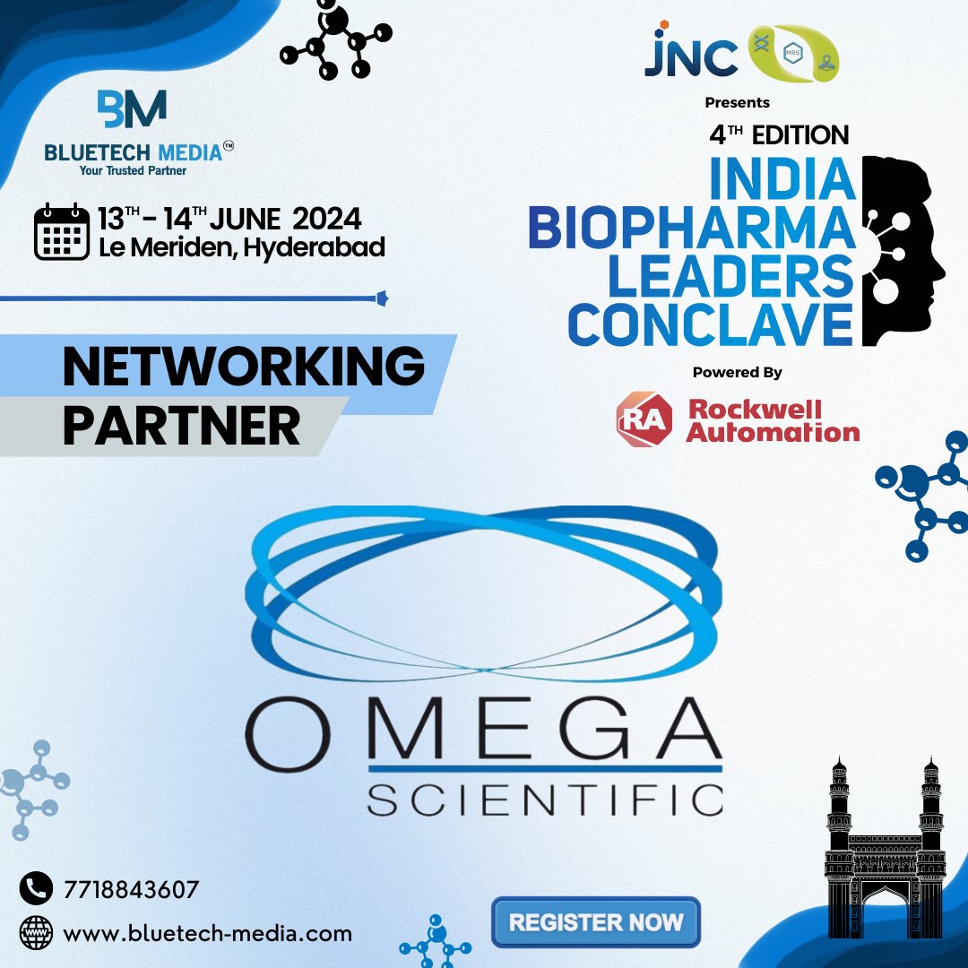 We're thrilled to announce Omega Scientific as our Networking Partner for the 4th Edition of the India Biopharma Leaders Conclave, proudly presented by M R Sanghavi & Co., powered by Rockwell Automation, and hosted by BlueTech Media™. 
To Register click lnkd.in/d2T9iruW